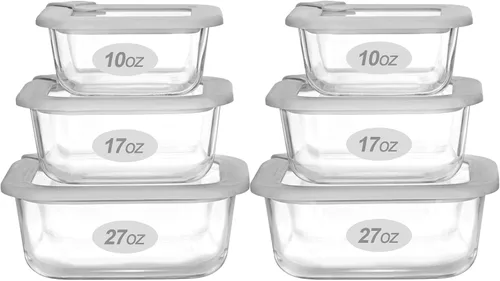 Vista 16 de Contenedores de vidrio para alimentos con tapa de vidrio, juego de recipientes de almacenamiento de alimentos aptos para microondas, 2 paquetes