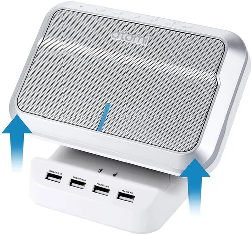 Vista 2 de Atomi Sound Hub - Altavoz inalámbrico Bluetooth portátil más estación de carga USB de 4 puertos