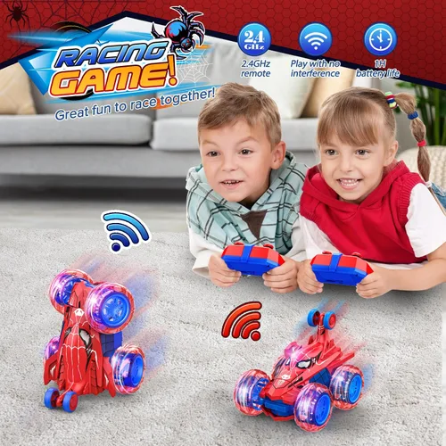 Vista 3 de Coches RC para niños, juguetes de control remoto para niños de 3, 4, 5, 6, 7, 8, 9, 10 años de edad, niño y niña, 360°, volteos 4WD RC Stunt Car