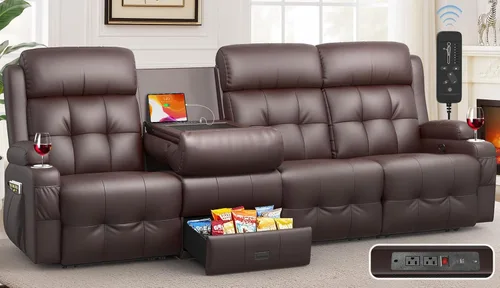 Vista 33 de Sofá reclinable manual de dos plazas, sofá reclinable de pared con masaje, puertos USB y tipo C, almacenamiento, portavasos, sofá RV para sala
