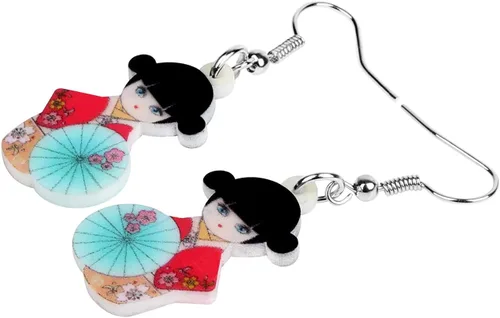 Vista 4 de DUOWEI Aretes de acrílico estilo japonés con diseño de anime para muñeca, colgantes, joyería para mujer