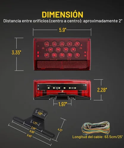 Vista 5 de Partsam - Kit de luces traseras LED rectangulares combinadas de 6", 12V, sumergibles, selladas, rojas, para remolque de barco, luz de freno, de rojo