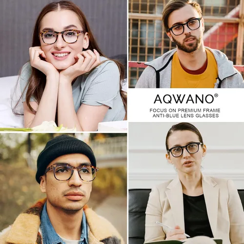 Vista 3 de AQWANO Anteojos de lectura de calidad para hombres y mujeres, cuadrados, bloqueo de luz azul, con bisagras de resorte cómodas, 3.5