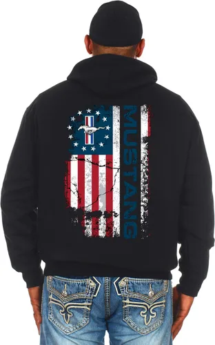 Vista 4 de JH DESIGN GROUP Sudadera con capucha Ford Mustang con bandera de Estados Unidos envejecida para hombre