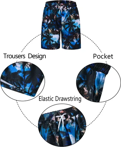 Vista 4 de TUNEVUSE Little & Big Boys - Conjunto de camisas hawaianas con botones y pantalones cortos con sombrero de pescador, trajes de verano estampados