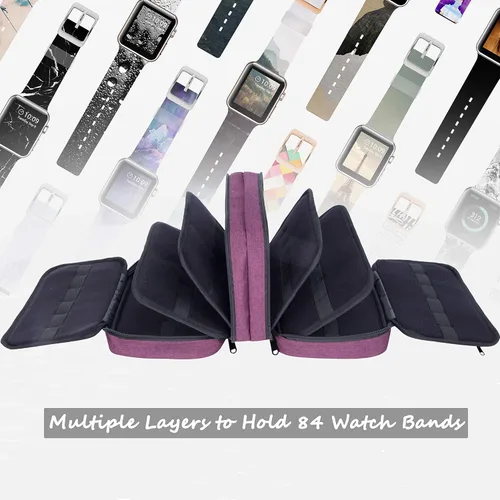 Vista 2 de PACMAXI 84 correas de reloj, funda de transporte compatible con relojes, soporte de correa de reloj expandible, almacena 84 correas para la mayoría