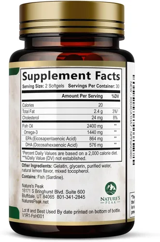 Vista 9 de Pastillas de aceite de pescado Omega 3 de 2400 mg – Suplementos de aceite de pescado Omega 3 de triple fuerza – Los mejores ácidos grasos EPA y DHA