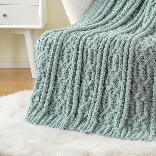 Vista 16 de Battilo Manta Negra para Sofá, Manta de Punto Cable para Cama, Silla, Decoración del Hogar, Manta de Chenilla Tejida Suave y Acogedora, Manta Negro