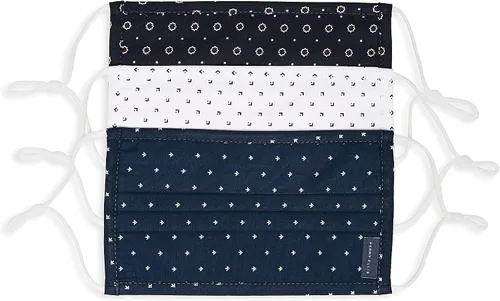 Vista 13 de Perry Ellis - Cubrebocas estándar de tela plisada, reutilizables (paquete de 3, estampados y colores surtidos)