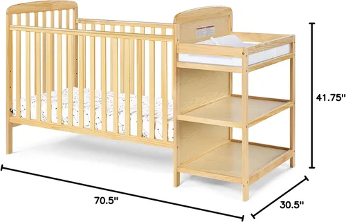 Vista 6 de HomVent Combo de cuna convertible 3 en 1 y cambiador, cuna de bebé con cambiador (natural)
