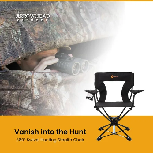 Vista 4 de ARROWHEAD OUTDOOR Silla giratoria de 360° para caza con reposabrazos, perfecta para cepos, sin patas que se hunden, soporta hasta 450 libras
