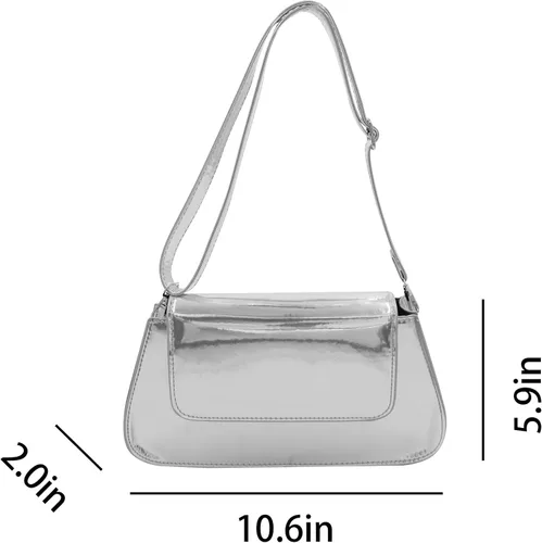 Vista 7 de Bolso pequeño para las axilas Y2K brillante metálico plateado monedero lindo bolso de fiesta para mujer Hobo Tote Bolso de mano Bolsos de noche