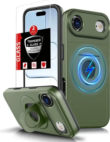 Vista 93 de Funda magnética para iPhone 11 Pro compatible con carga inalámbrica MagSafe, con 2 protectores de pantalla, anillo kickstand de 360° integrado +