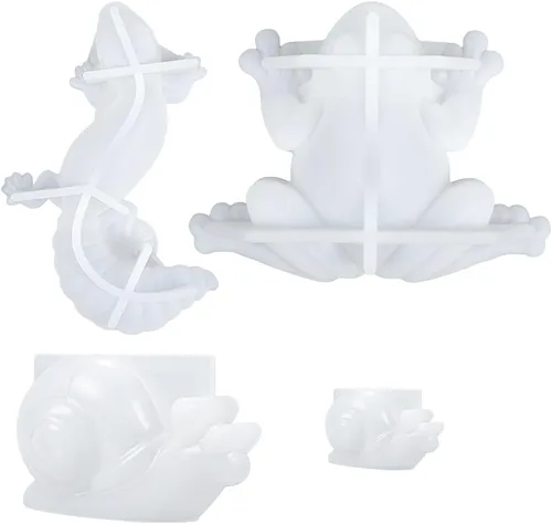 Vista 3 de Moldes de resina epoxi de silicona, 4 unidades variadas de caracol de lagarto de rana 3D
