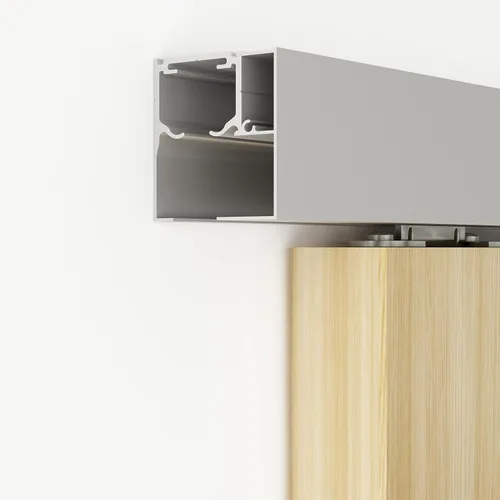 Vista 8 de JUBEST Kit de riel de puerta corredera de granero de 6 pies, riel de caja de aluminio montado en la pared, kit de herrajes para puertas de granero