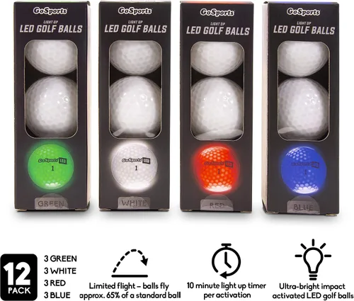 Vista 3 de GoSports Paquete de 12 pelotas de golf con luz LED, activadas por impacto con temporizador de 10 minutos
