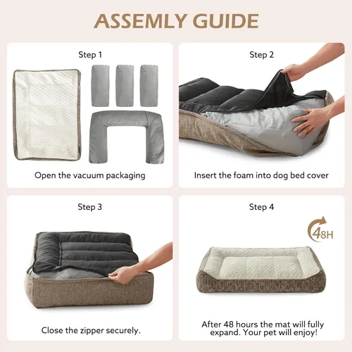 Vista 6 de JOEJOY Camas ortopédicas XL para perros de tamaño grande, extra gruesas, con apoyo y laterales, sofá cama ultrasuave para perros grandes, color Beige