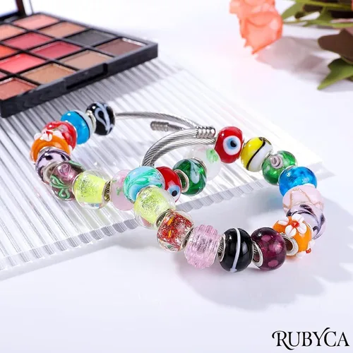 Vista 5 de RUBYCA Cuentas de Murano para hacer joyas, cuentas de vidrio de agujero grande para pulseras de cadena de serpiente europea, fabricación de pulseras