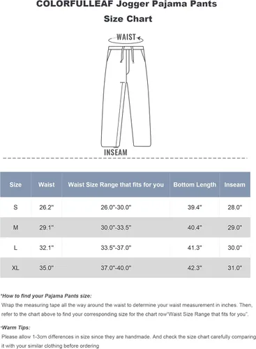 Vista 6 de COLORFULLEAF Pantalones de pijama para parejas para hombre y mujer pantalones de pijama de algodón pantalones de pijama para hombre pantalones