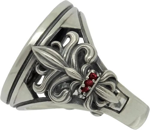 Vista 2 de Anillo de mujer de plata de ley 925 con medalla de San Benito, Fleur de Lis