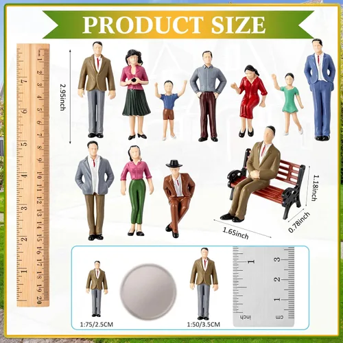 Vista 2 de Namalu 17 Pcs 1: 25 Scale Mini People Figurines Model with Benches