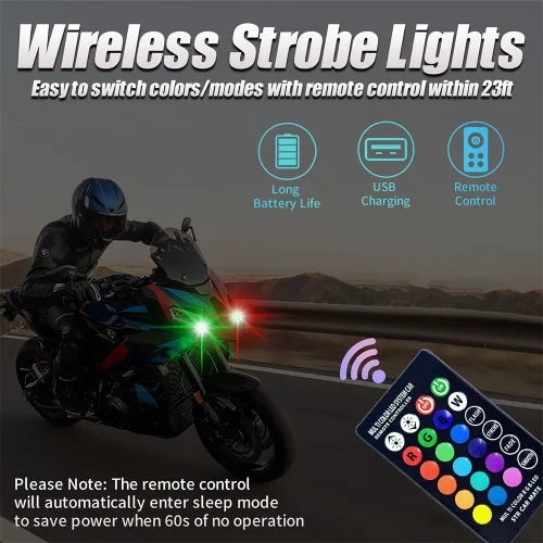Vista 5 de 8 luces estroboscópicas LED inalámbricas con control remoto, 8 colores, impermeables, anticolisión, luces LED de advertencia, luces LED inalámbricas