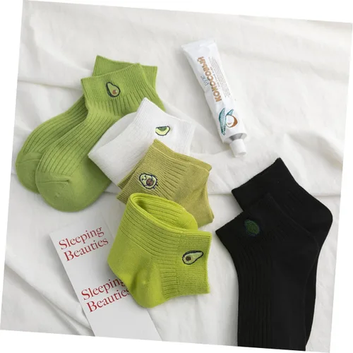 Vista 6 de USHOBE 4 Pairs Fashion Short Socks Lip Gloss for Girls Womens Socks Hosiery Girl Socks Short Ankle Socks Women