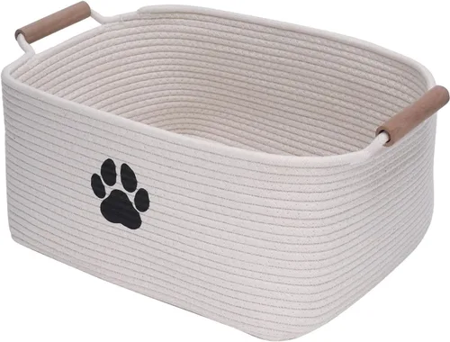 Vista 12 de Geyecete Cesta cuadrada de juguetes para perros, cesta de almacenamiento de cuerda de algodón, cesta de almacenamiento para mascotas/juguetes