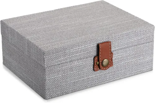 Vista 10 de Hipiwe Joyero de cofre del tesoro, caja decorativa de madera con cierre, caja de recuerdos cubierta de lino, caja de recuerdos rectangular