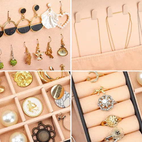 Vista 4 de Fixwal Joyero de aretes para mujeres, niñas y hombres, caja organizadora de joyas negra, caja organizadora de aretes de cuero, caja de aretes