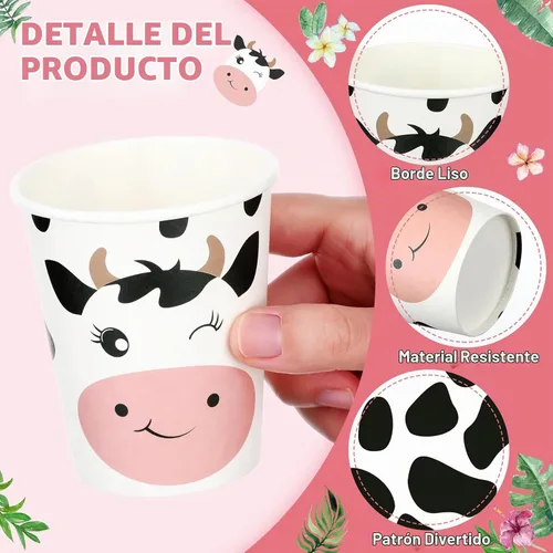 Vista 2 de Maxcheck 120 tazas de decoración de cumpleaños de animales de granja, vasos de papel desechables de 9 onzas, lindo bebida, cerdo, oveja, pollo