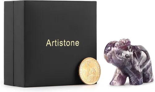 Vista 6 de SMQ Estatua de decoración de elefante de cristales de amatista de 2.0 pulgadas, piedras preciosas talladas a mano, figuras de cristal de buena