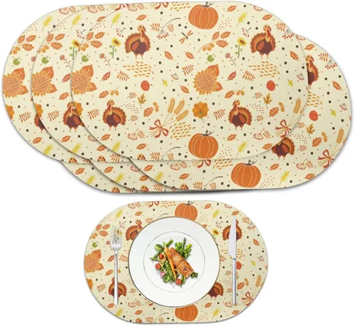 Vista 9 de Corn Green Placemats Set of 2 12 x 18 Inch Leather Table Mats Seasonal Table Placemats Protector PU Desk Mat Heat Resistant Washable Easy Clean for