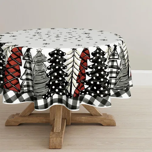 Vista 7 de Horaldaily Mantel de Navidad 52×70 Pulgadas Rectangular, Árboles de Navidad con Diseño de Búfalo a Cuadros Negro Lavable, Cubierta de Mesa