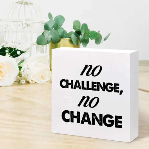 Vista 6 de z-crange Letrero de madera con texto en inglés "No Challenge No Chance" para decoración de escritorio, caja de madera motivacional para fitness
