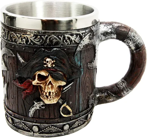Vista 3 de Ebros Gift Piratas del Caribe - Bandana con calavera con espadas cruzadas, jarra, café, cerveza, taza de café, taza de cerveza Drunken Pirate's Life