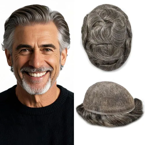 Vista 50 de PUNRU HAIR Completo Swiss Lace Toupee para hombres Sistema de cabello humano real Sistema de reemplazo de cabello humano para hombre Toupee