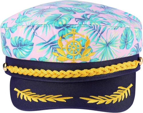 Vista 2 de KESYOO Sombrero de capitán bordado de marinero para mujeres y hombres, sombrero rosa de Almirante marino