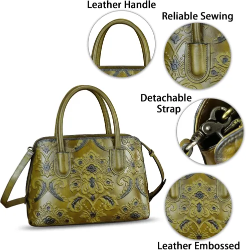 Vista 6 de Bolso de mano de cuero genuino para mujer, bolso cruzado vintage con asa superior, hecho a mano, retro, de cuero en relieve