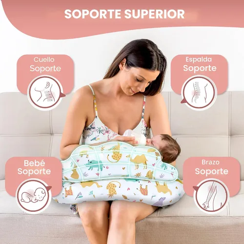 Vista 4 de Almohada de Lactancia PILLANI para Amamantar, Almohada de Pecho con Barrera de Seguridad para Mayor Comodidad, Registro de Bebé, Funda de Algodón
