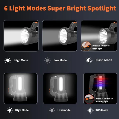 Vista 4 de Linterna de Mano LED Superbrillante de Luz Amarilla, Linterna de Búsqueda Potente Recargable por USB con Función de Banco de Energía, Linterna Luz