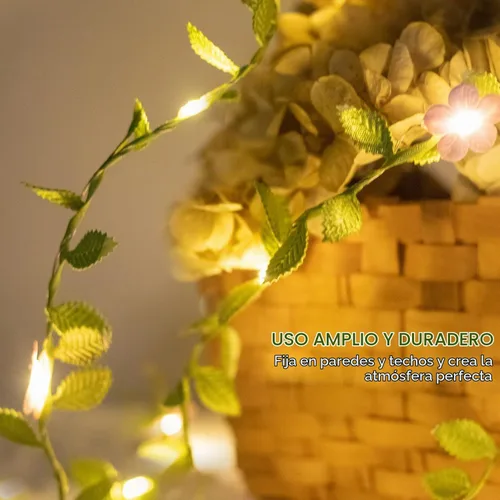 Vista 7 de Vigdur Paquete de 2 Luces de Vid – Cadena de luces de hiedra de hojas pequeñas con 48 luces de flor de cerezo alimentadas por batería, impermeables
