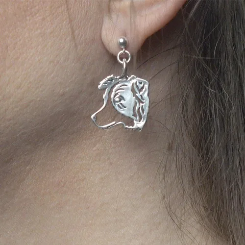 Vista 2 de Pendientes de plata de ley con diseño de collie