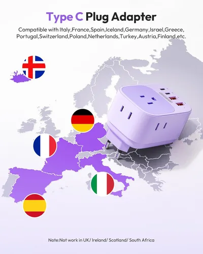 Vista 4 de NTONPOWER Adaptador de enchufe de viaje europeo, enchufe plegable tipo C