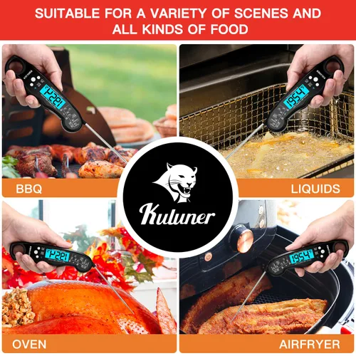 Vista 3 de KULUNERKULUNER - Termómetro digital impermeable de lectura instantánea de carne con sonda plegable de 4.6 pulgadas