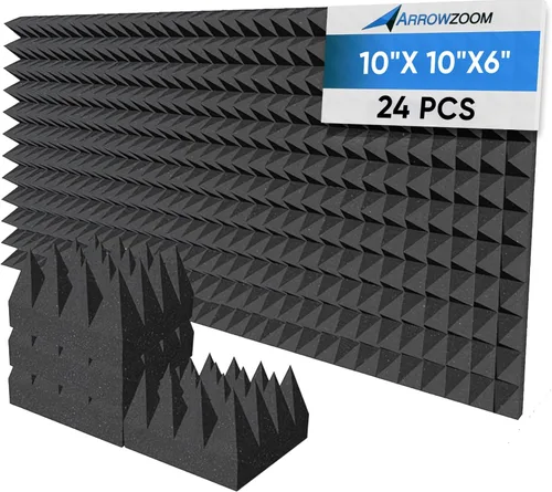 Vista 10 de Arrowzoom Paquete de 12 paneles de espuma acústica piramidal de 4 pulgadas Negro