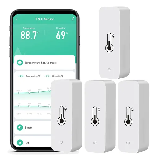 Vista 7 de Monitor de temperatura de humedad WiFi: termómetro higrómetro inteligente para monitor remoto y alerta, termómetro interior de alta precisión