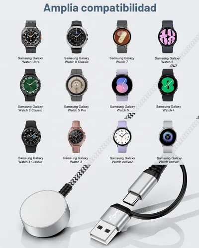Vista 7 de 3.3FT para Galaxy Watch 8 cargador, cable de carga rápida del cargador del Blanco