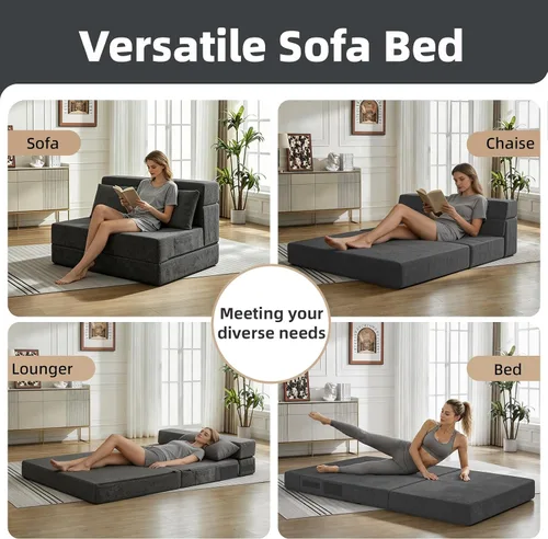 Vista 3 de Sofá cama plegable, silla convertible con almohada Gris oscuro