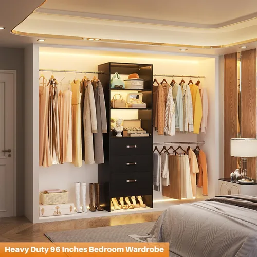 Vista 3 de Homieasy Sistema Organizador de Armario de 96 Pulgadas, Organizador de Armario Walk-In Personalizable de 8 Pies con Varillas para Colgar, Perchero